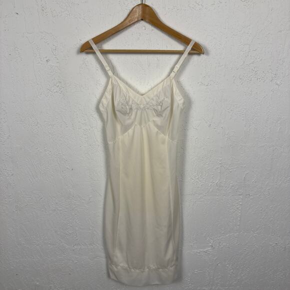 Vintage 70s Montgomery Ward Embroidered Ivory Slip Dress Cottagecore Moto Boho - Picture 1 of 5